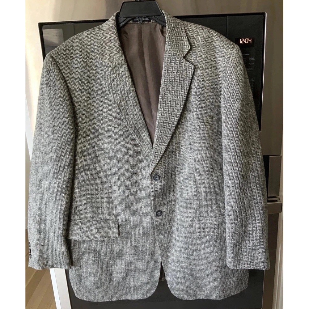 Men's Blazer 42R Classic Herringbone Silk Sport coat Black White Professional